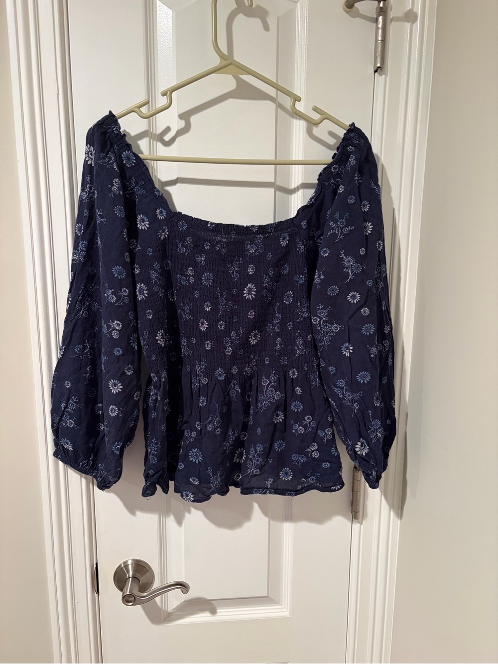 Madewell Navy Floral Smocked Top